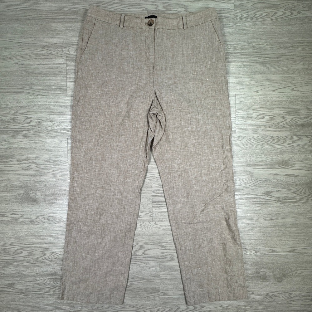 Talbots Women's Pants Southampton Straight Leg Tan Beige 14 100% Linen High Rise